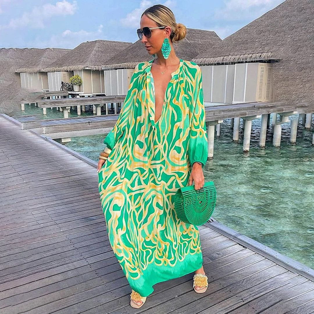 Lavinque Dress Vert / S Robe Longue Caftan | Fluide et Colorée | Élégante et Bohème