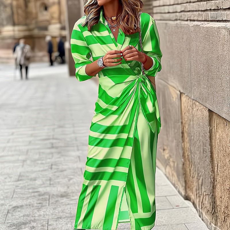 Lavinque Dress Vert / S Robe Longue Drapée | Rayée Verte | Élégante et Audacieuse