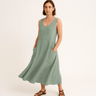 Lavinque Dress Vert / S Robe Longue en Lin Beige | Sans Manches | Fraîcheur Naturelle