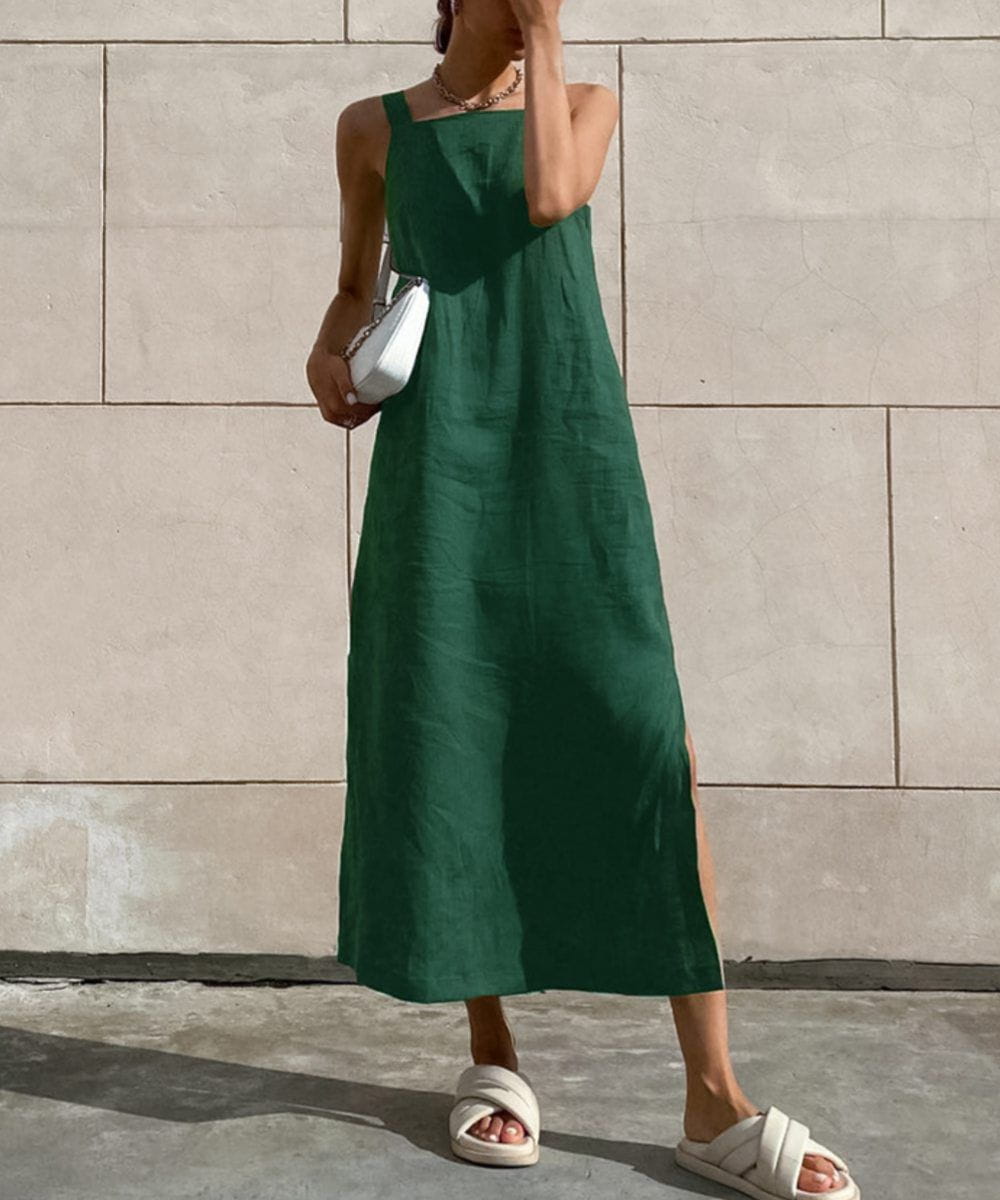 Lavinque Dress Vert / S Robe Longue en Lin | Naturelle | Minimaliste et Aérée