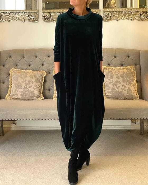 Lavinque Dress Vert / S Robe Longue en Velours | Coupe Ample & Élégante | Confort et Raffinement