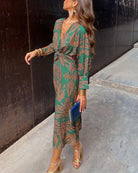 Lavinque Dress Vert / S Robe Midi Imprimée | Nœud à l’avant | Élégante et Féminine