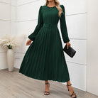 Lavinque Dress Vert / S Robe Plissée Midi Verte | Manches Longues | Élégance Ceinturée