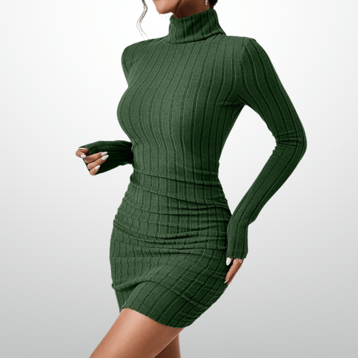 Lavinque Dress Vert / S Robe Pull Col Roulé | Noire | Ajustée et Élégante