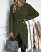 Lavinque Dress Vert / S Robe Pull Fendue | Maille Douce | Élégante et Moderne