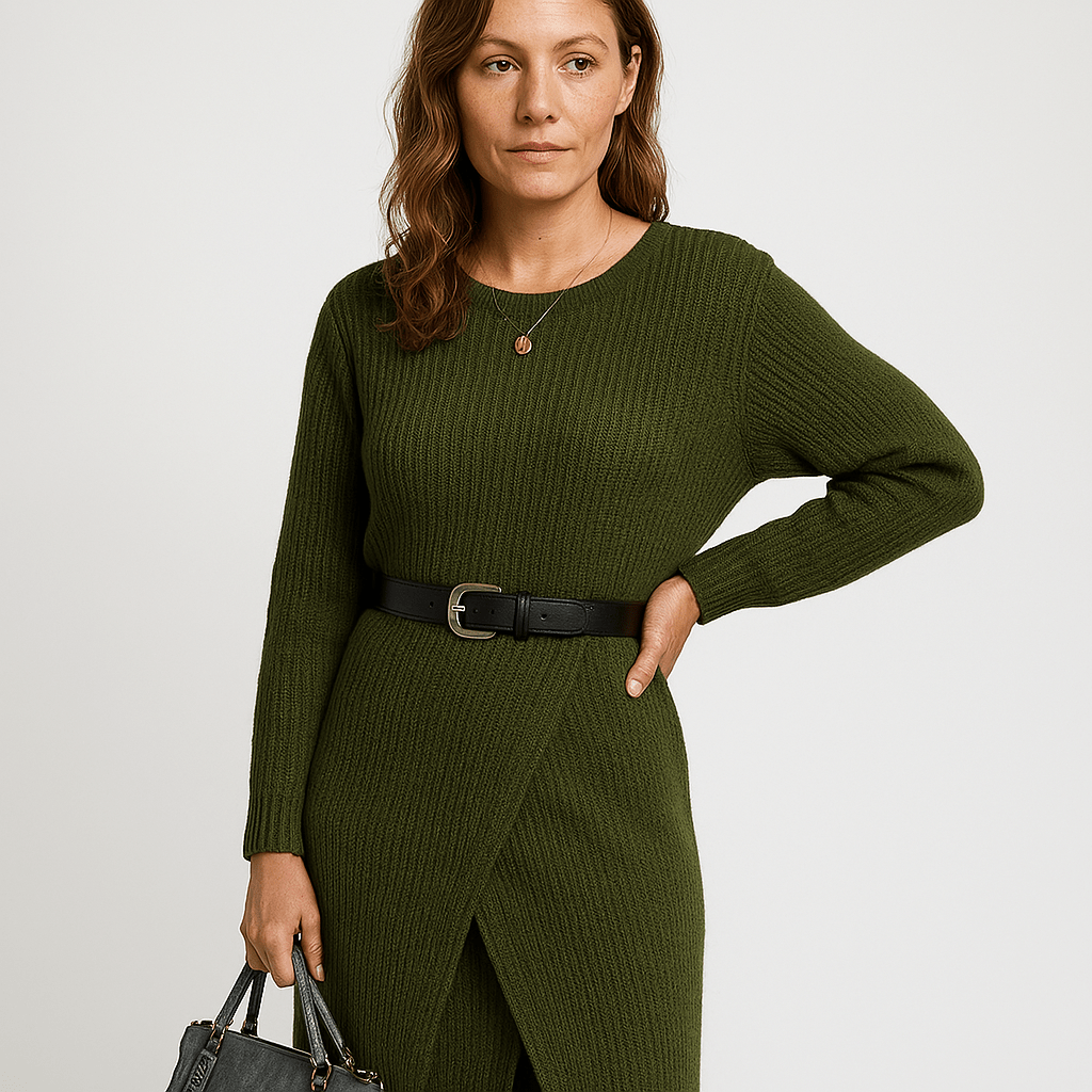 Lavinque Dress Vert / S Robe Pull Grise | Coupe Croisée | Style Confort Automnal