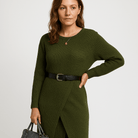 Lavinque Dress Vert / S Robe Pull Grise | Coupe Croisée | Style Confort Automnal