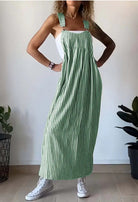 Lavinque Dress Vert / S Robe Salopette Longue | Rayée et Décontractée | Style Bohème Chic
