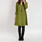 Lavinque Dress Vert / S Robe Trapèze Grise | Manches Longues | Confort et Simplicité Chic