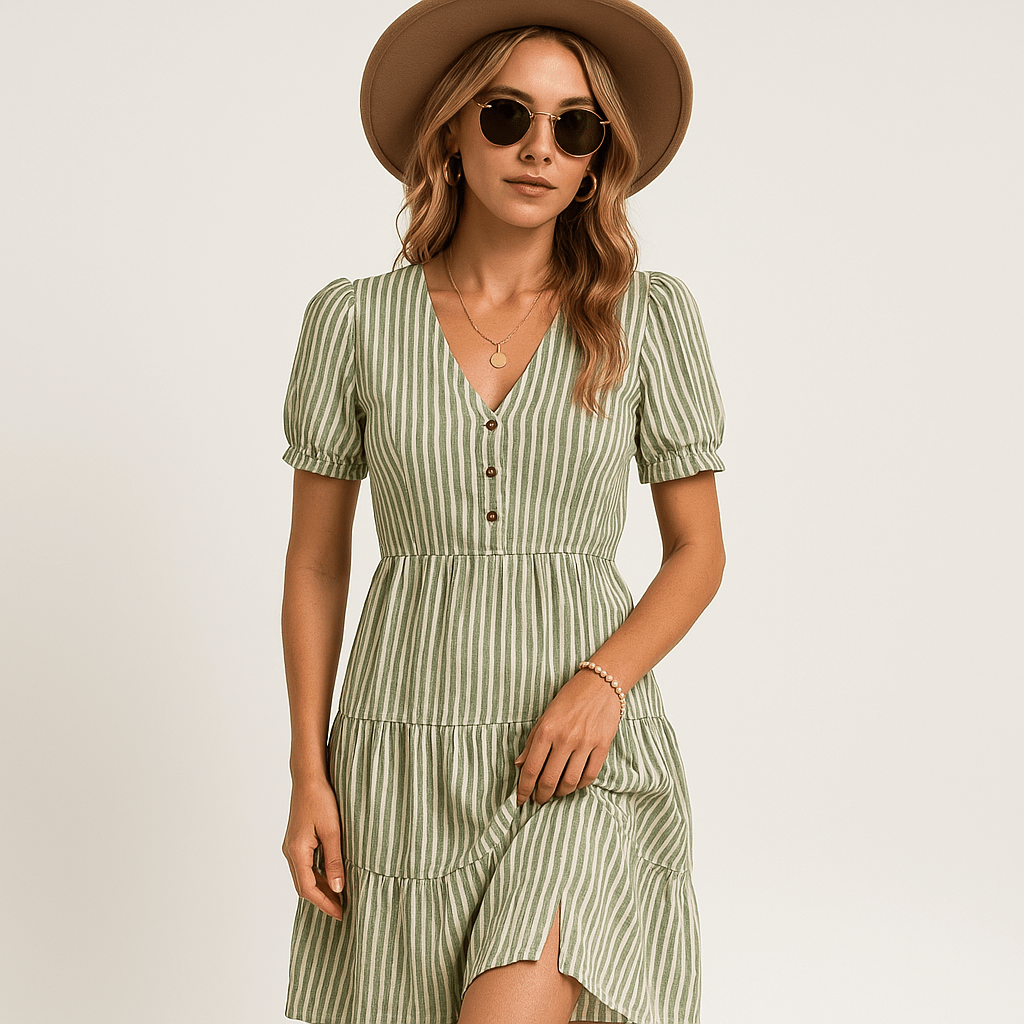 Lavinque Dress Vert / S Robe Volants Bleu Clair | 100% Coton | Légère & Féminine
