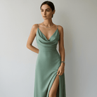 Lavinque Dress Vert sauge / S Robe Longue Rouge | Drapée Élégante | Fente Haute Séduisante