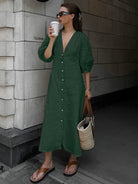 Lavinque Dress Vert / XS Robe Longue en Lin Boutonnée | Élégante | Naturelle et Confortable