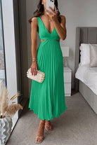 Lavinque Dress Vert / XS Robe Plissée Satinée | Élégante | Jaune Doux et Brillant