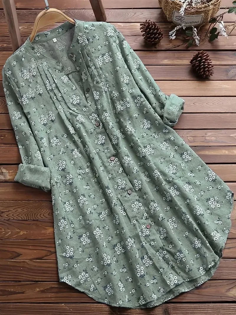 Lavinque Dress Vert / XS Tunique Chemise Longue à Fleurs | Style Décontracté & Élégant | Confort Léger