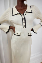 Lavinque Dresses Blanc / XS Robe Tricotée Écrue | Boutonnée | Élégance Parisienne et Confort