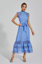 Lavinque Dresses Bleu / XS Robe Longue Brodée | Bleu Ciel | Élégante et Structurée