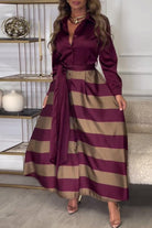 Lavinque Dresses Bordeaux Or / S Robe Longue Rayée Élégante | Bordeaux & Beige | Fluide, Structurée et Parfaite pour les Occasions