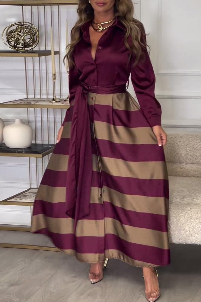 Lavinque Dresses Bordeaux Or / S Robe Longue Rayée Élégante | Bordeaux & Beige | Fluide, Structurée et Parfaite pour les Occasions