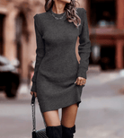 Lavinque Dresses Gris foncé / S Robe Pull Noire | Manches Longues | Chaude et Tendance