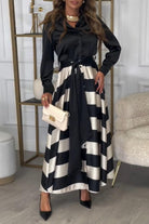 Lavinque Dresses Noir Blanc / S Robe Longue Rayée Élégante | Bordeaux & Beige | Fluide, Structurée et Parfaite pour les Occasions