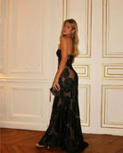 Lavinque Dresses Noir / S Robe Bustier Longue | Tulle Transparent & Velours | Glamour Floral