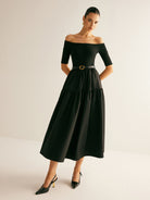 Lavinque Dresses Noir / XS Robe Épaules Dénudées Noire | Ceinturée | Élégante et Intemporelle