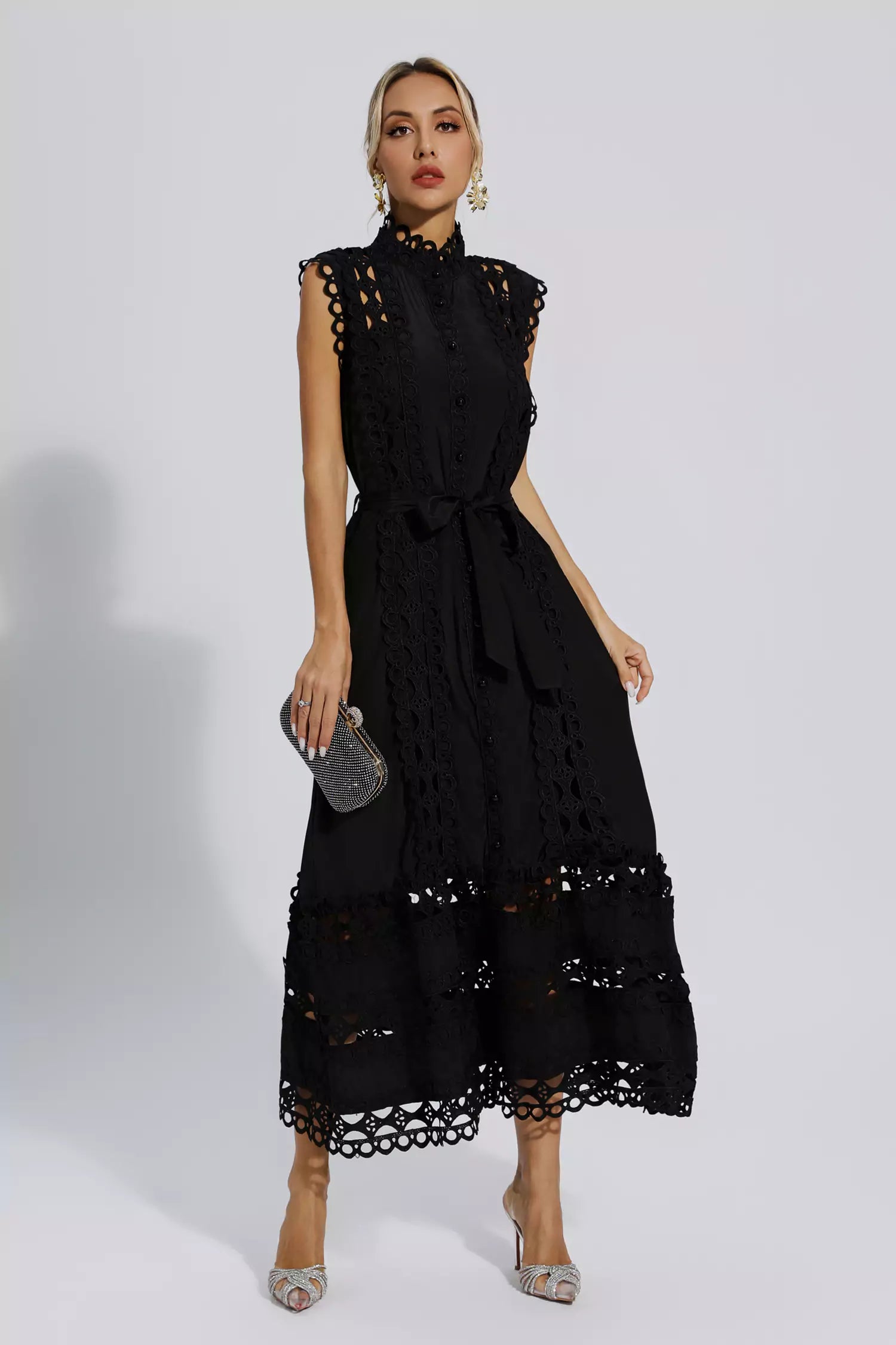 Lavinque Dresses Noir / XS Robe Longue Brodée | Bleu Ciel | Élégante et Structurée