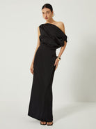Lavinque Dresses Noir / XS Robe Noire Asymétrique | Drapé Sculptural | Élégance de Soirée