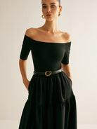 Lavinque Dresses Robe Épaules Dénudées Noire | Ceinturée | Élégante et Intemporelle