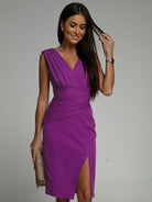 Lavinque Dresses Robe Fourreau Émeraude | Drapé Croisé | Élégante avec Fente