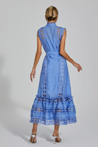 Lavinque Dresses Robe Longue Brodée | Bleu Ciel | Élégante et Structurée