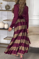 Lavinque Dresses Robe Longue Rayée Élégante | Bordeaux & Beige | Fluide, Structurée et Parfaite pour les Occasions