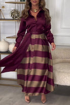 Lavinque Dresses Robe Longue Rayée Élégante | Bordeaux & Beige | Fluide, Structurée et Parfaite pour les Occasions