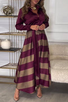 Lavinque Dresses Robe Longue Rayée Élégante | Bordeaux & Beige | Fluide, Structurée et Parfaite pour les Occasions