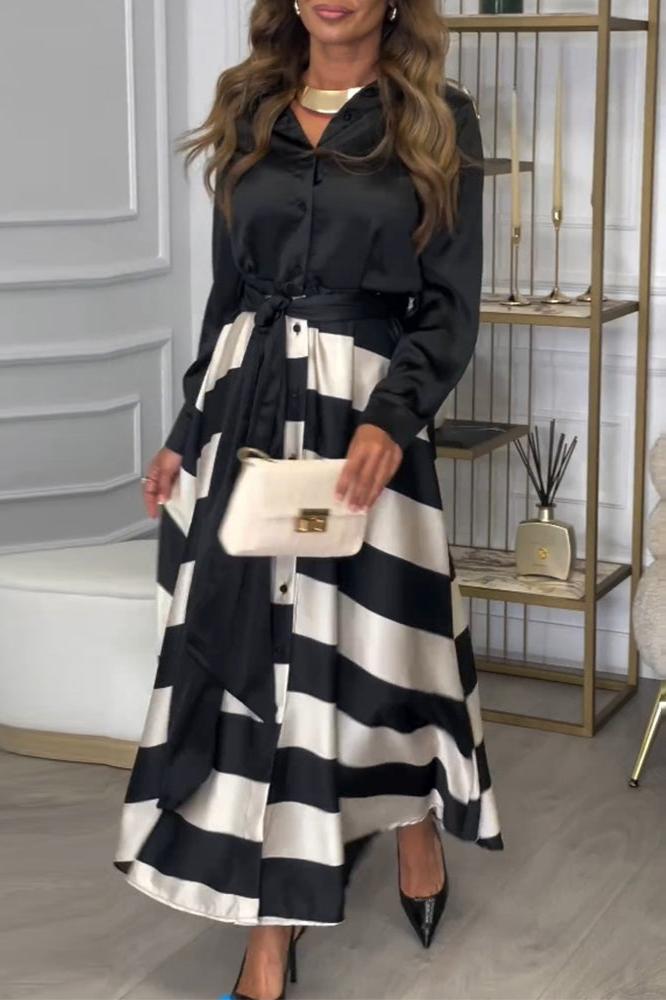 Lavinque Dresses Robe Longue Rayée Élégante | Bordeaux & Beige | Fluide, Structurée et Parfaite pour les Occasions