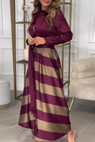 Lavinque Dresses Robe Longue Rayée Élégante | Bordeaux & Beige | Fluide, Structurée et Parfaite pour les Occasions