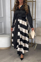 Lavinque Dresses Robe Longue Rayée Élégante | Bordeaux & Beige | Fluide, Structurée et Parfaite pour les Occasions
