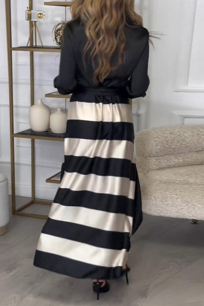 Lavinque Dresses Robe Longue Rayée Élégante | Bordeaux & Beige | Fluide, Structurée et Parfaite pour les Occasions
