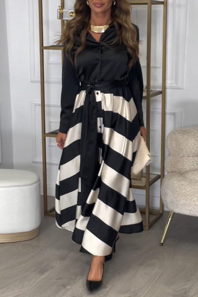 Lavinque Dresses Robe Longue Rayée Élégante | Bordeaux & Beige | Fluide, Structurée et Parfaite pour les Occasions