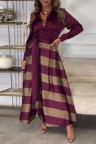 Lavinque Dresses Robe Longue Rayée Élégante | Bordeaux & Beige | Fluide, Structurée et Parfaite pour les Occasions