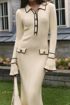 Lavinque Dresses Robe Tricotée Écrue | Boutonnée | Élégance Parisienne et Confort