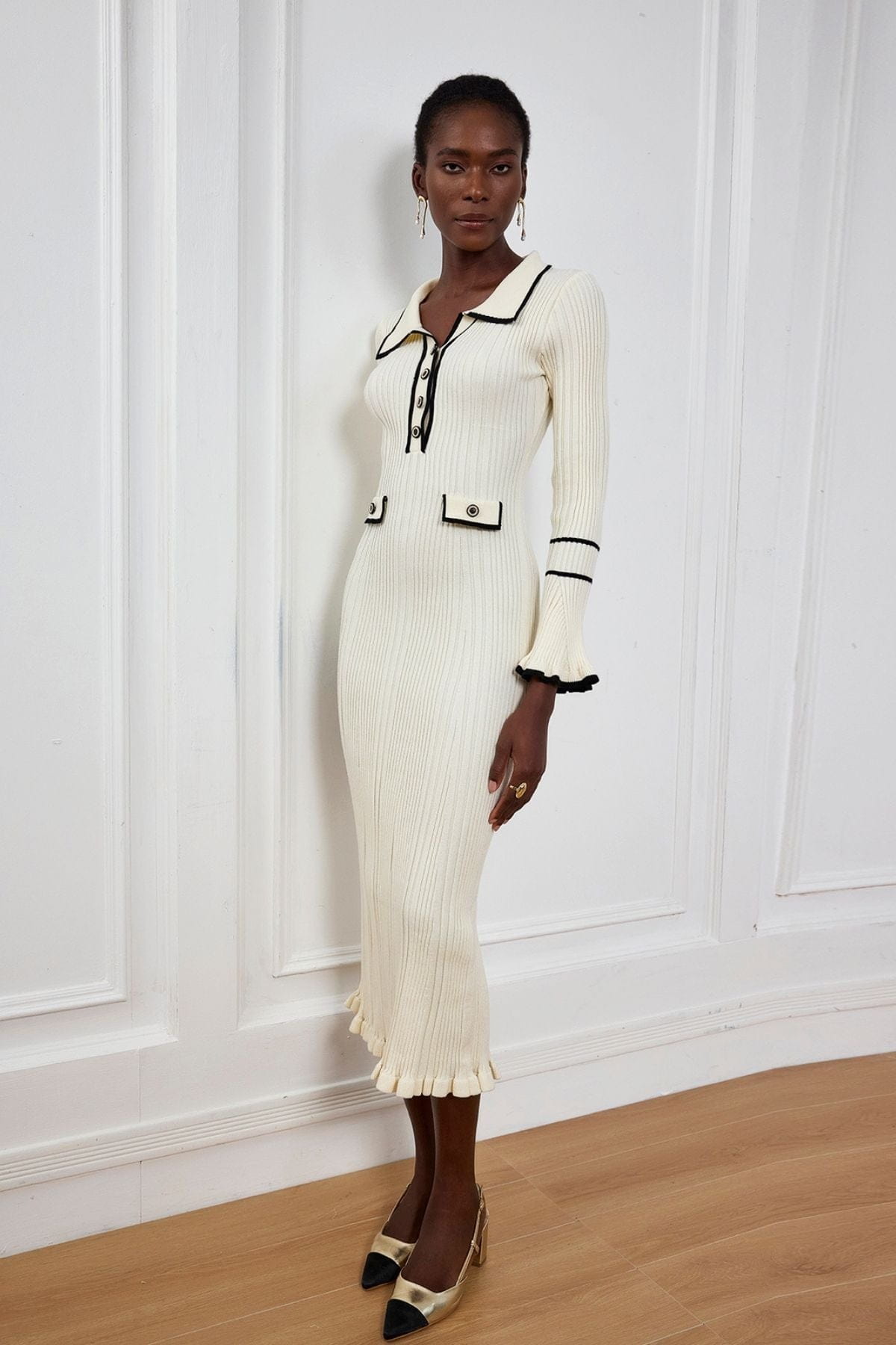 Lavinque Dresses Robe Tricotée Écrue | Boutonnée | Élégance Parisienne et Confort