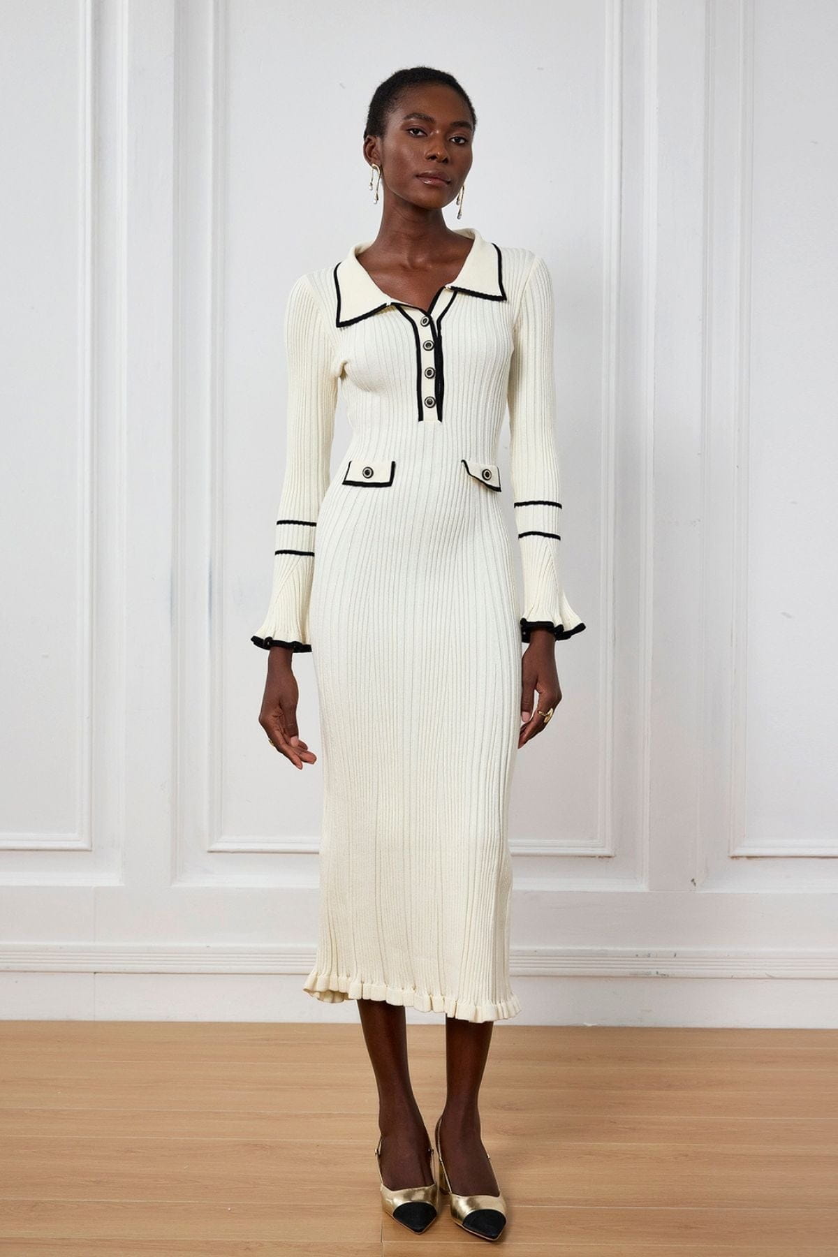 Lavinque Dresses Robe Tricotée Écrue | Boutonnée | Élégance Parisienne et Confort