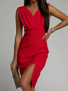 Lavinque Dresses Rouge / S Robe Fourreau Émeraude | Drapé Croisé | Élégante avec Fente