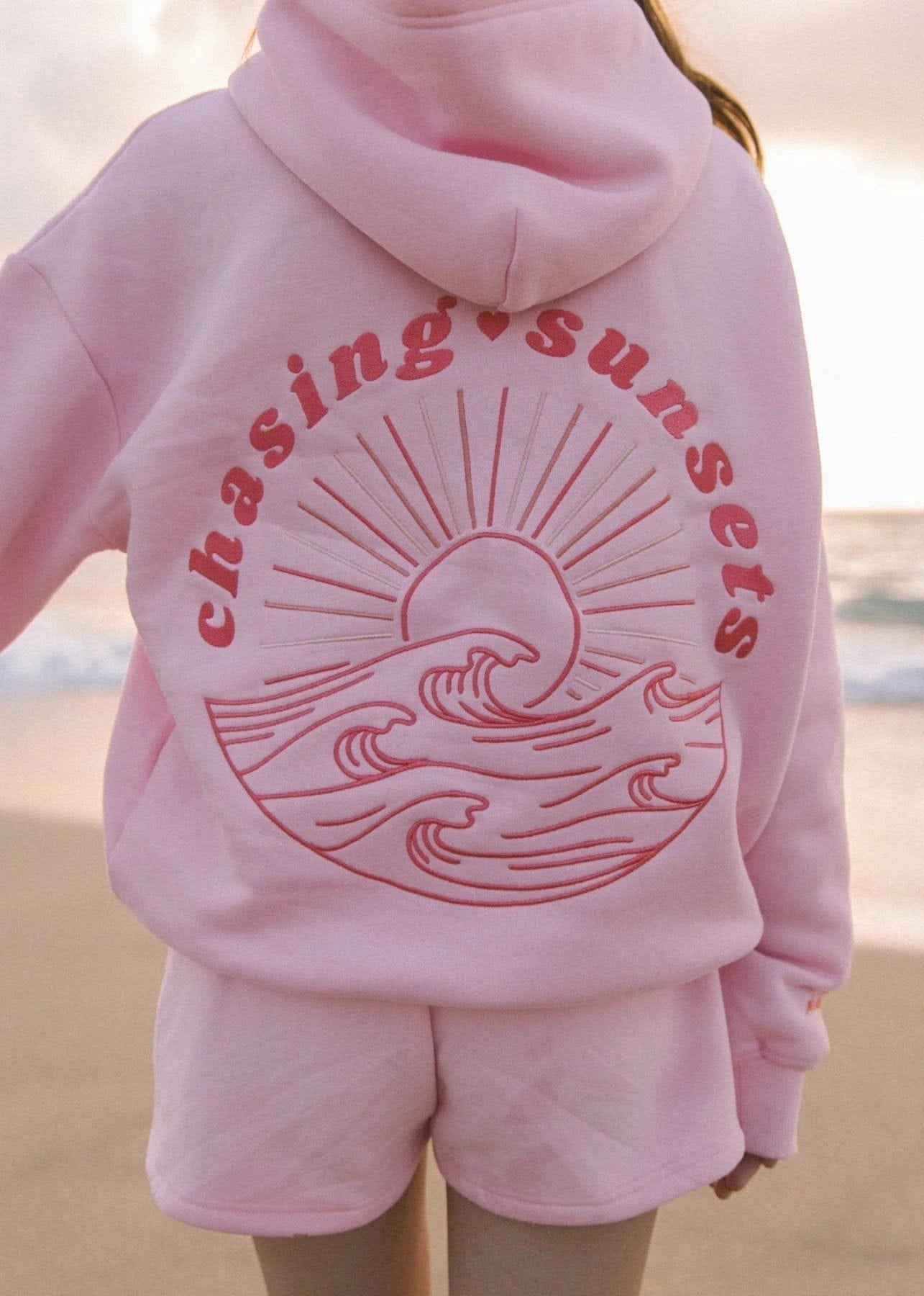 Lavinque Hoodies Coucher de soleil rose / S Hoodie Brodé Surf | Coton Mélangé | Confort et Vibes Océan
