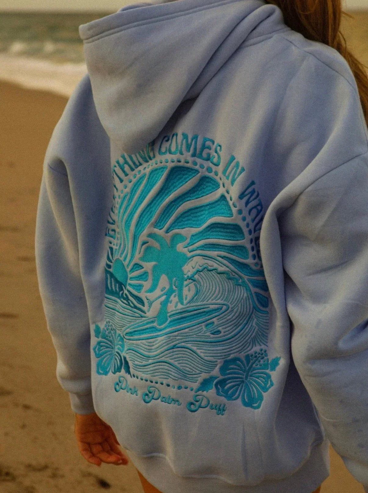 Lavinque Hoodies Vagues bleues / S Hoodie Brodé Surf | Coton Mélangé | Confort et Vibes Océan