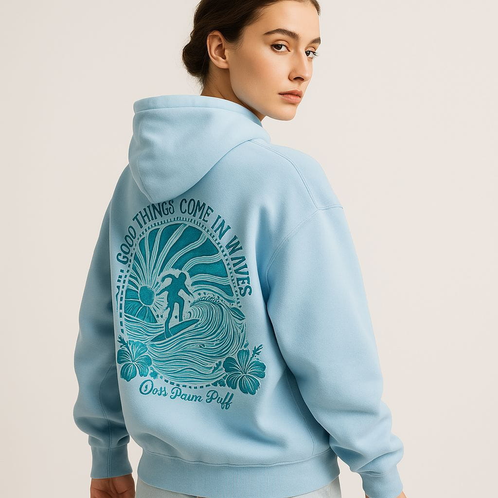 Lavinque Hoodies Vagues bleues / S Sweat à Capuche Oversize | Style Vintage | Confort et Tendance