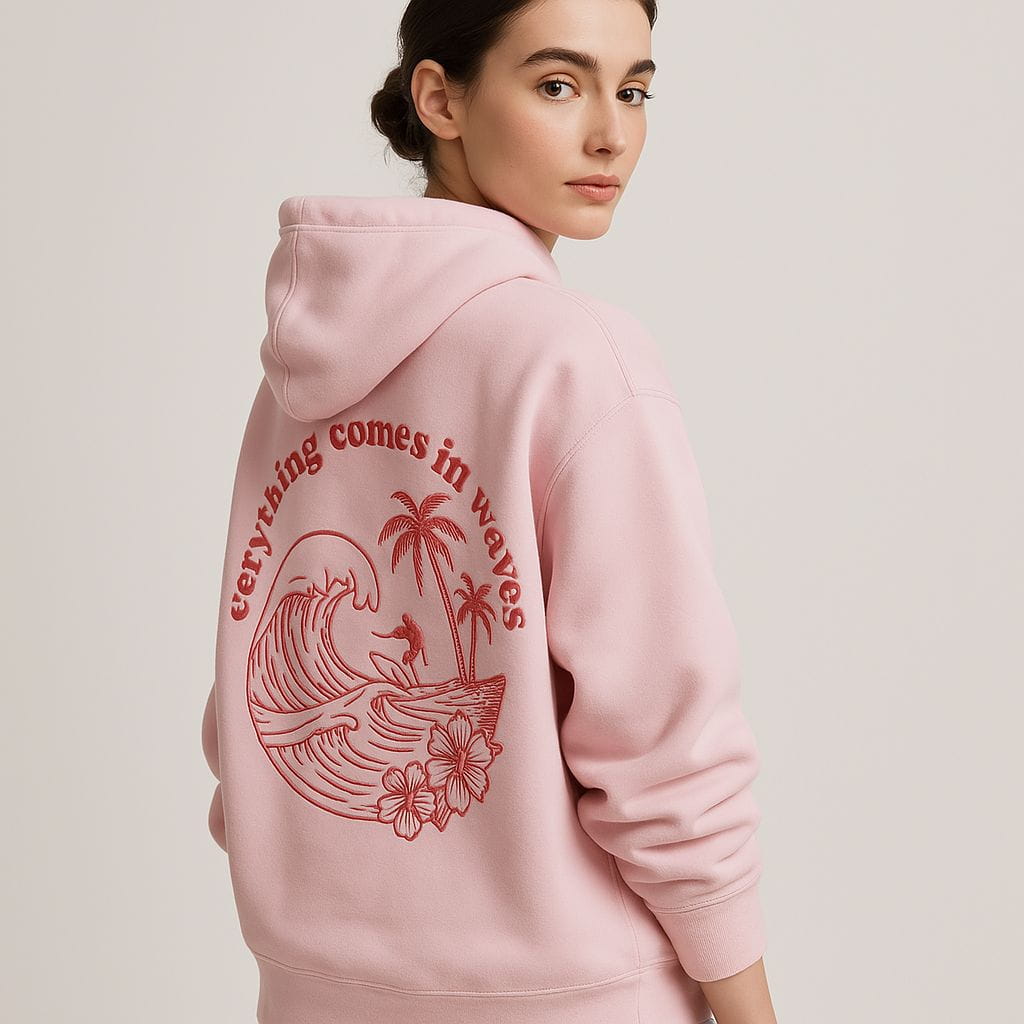 Lavinque Hoodies Vagues roses / S Sweat à Capuche Oversize | Style Vintage | Confort et Tendance