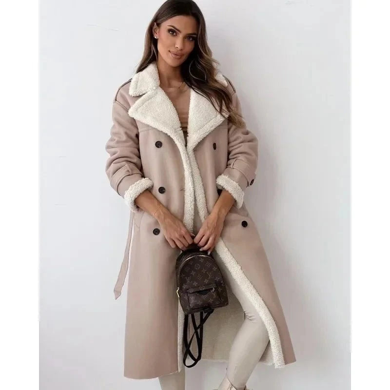 Lavinque Jacket Abricot / S Manteau Long Hiver | Simili Cuir & Fourrure | Chaud et Élégant