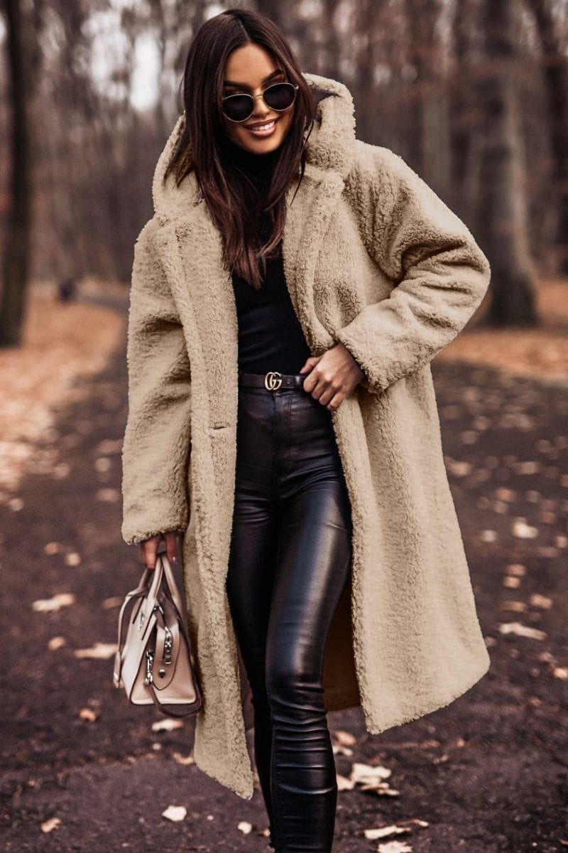 Lavinque Jacket Beige / S Manteau Long en Fausse Fourrure | Doux & Chaud | Élégance Hivernale